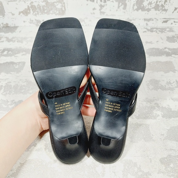 NEW Open Edit Thong Kitten Heel Sandals Women 4M Black Square Toe Y2K Chic W619 - Picture 4 of 6